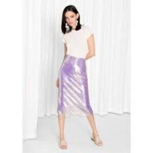 & Other Stories NEW Iridescent Sequined pink-purple pencil skirt